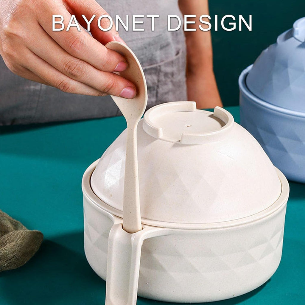 Title: Microwave Ramen Bowl Set – Wheat Straw Instant Noodle Bowl with Handles, Spoon, Chopsticks, Fork