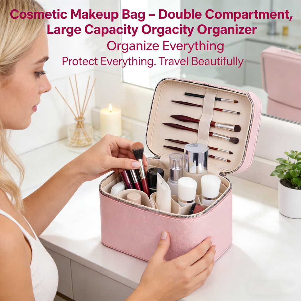 Cosmetic Makeup Bag – Double Compartment, Large Capacity Organizer 💄✨