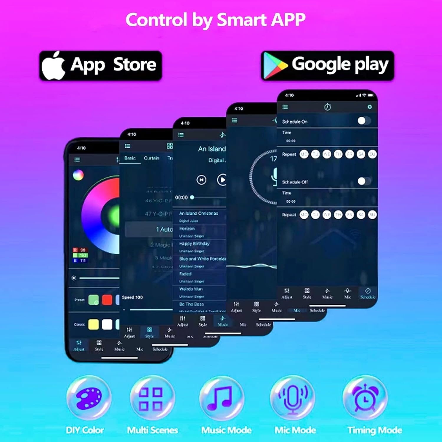 🌈9.8ft RGBICW Neon LED Strip Lights – Music Sync & App-Controlled Ambient Lighting