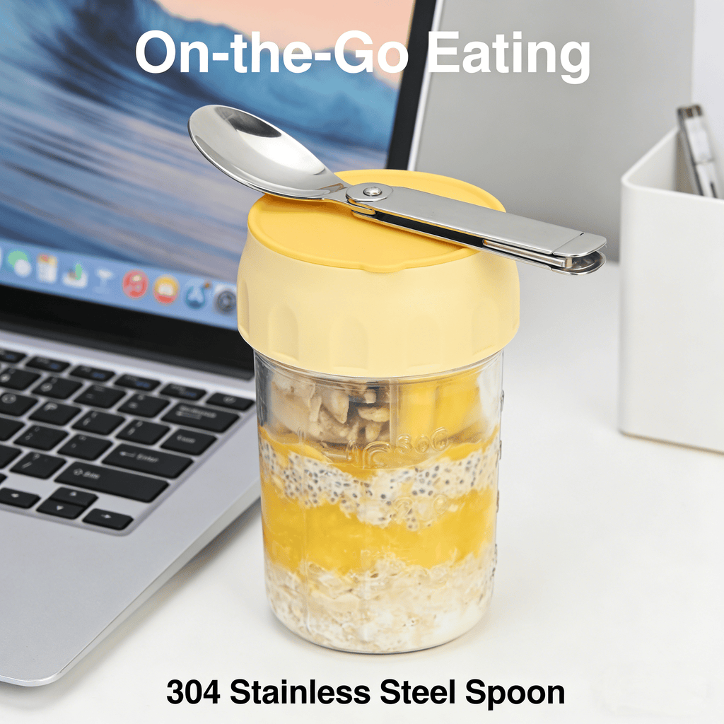 Overnight Oats Containers with Lids & Folding Spoons🥣🥄