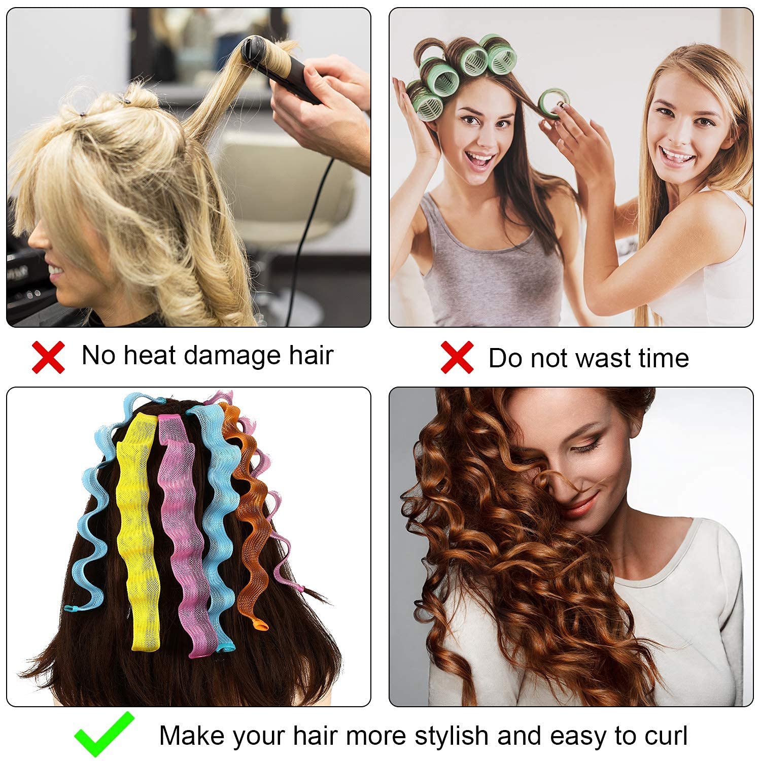 24pcs Heatless Hair Curlers Wave Formers – Perfect Curls Without Heat Damage!