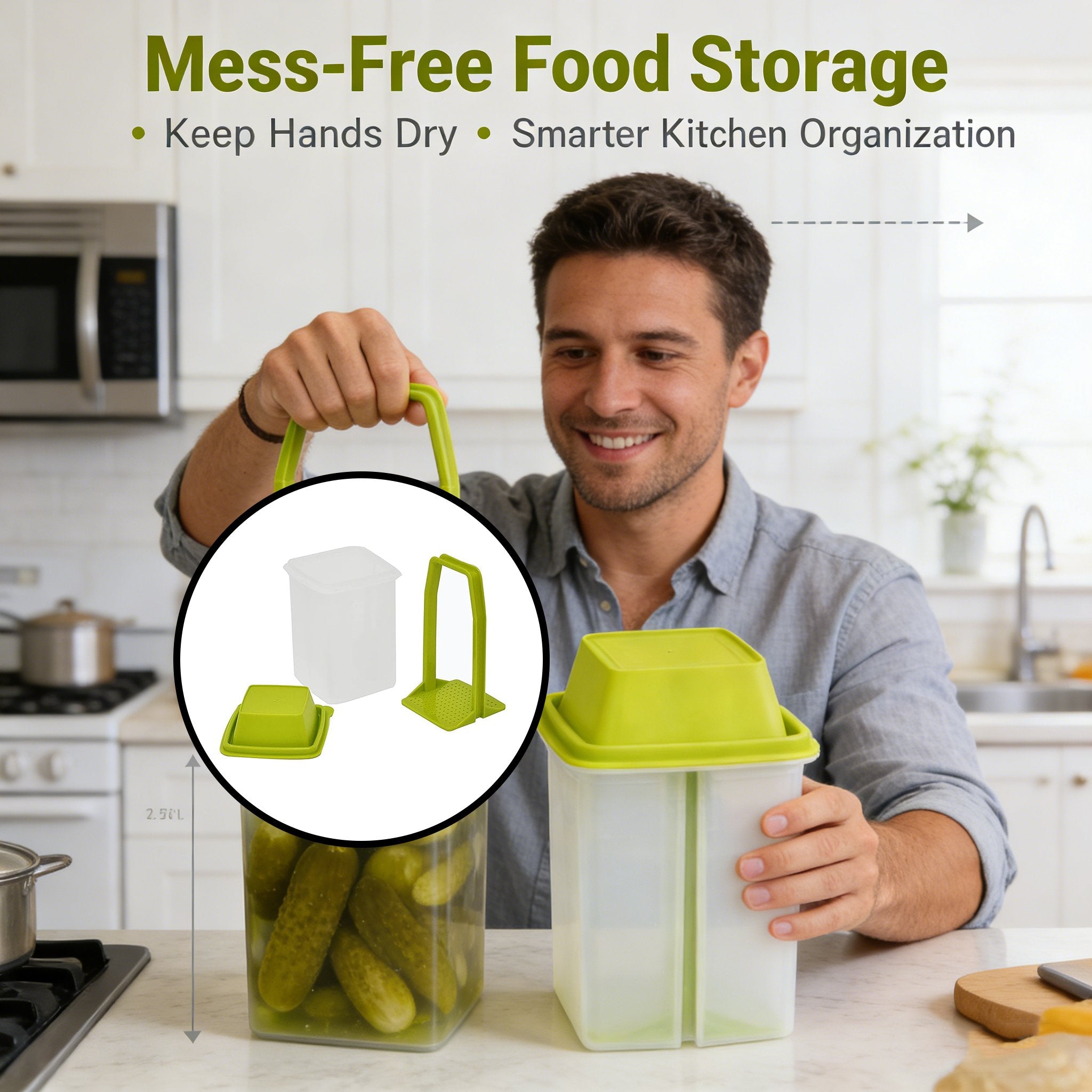 🥒 Pickle Storage Containers with Lift-Up Strainer