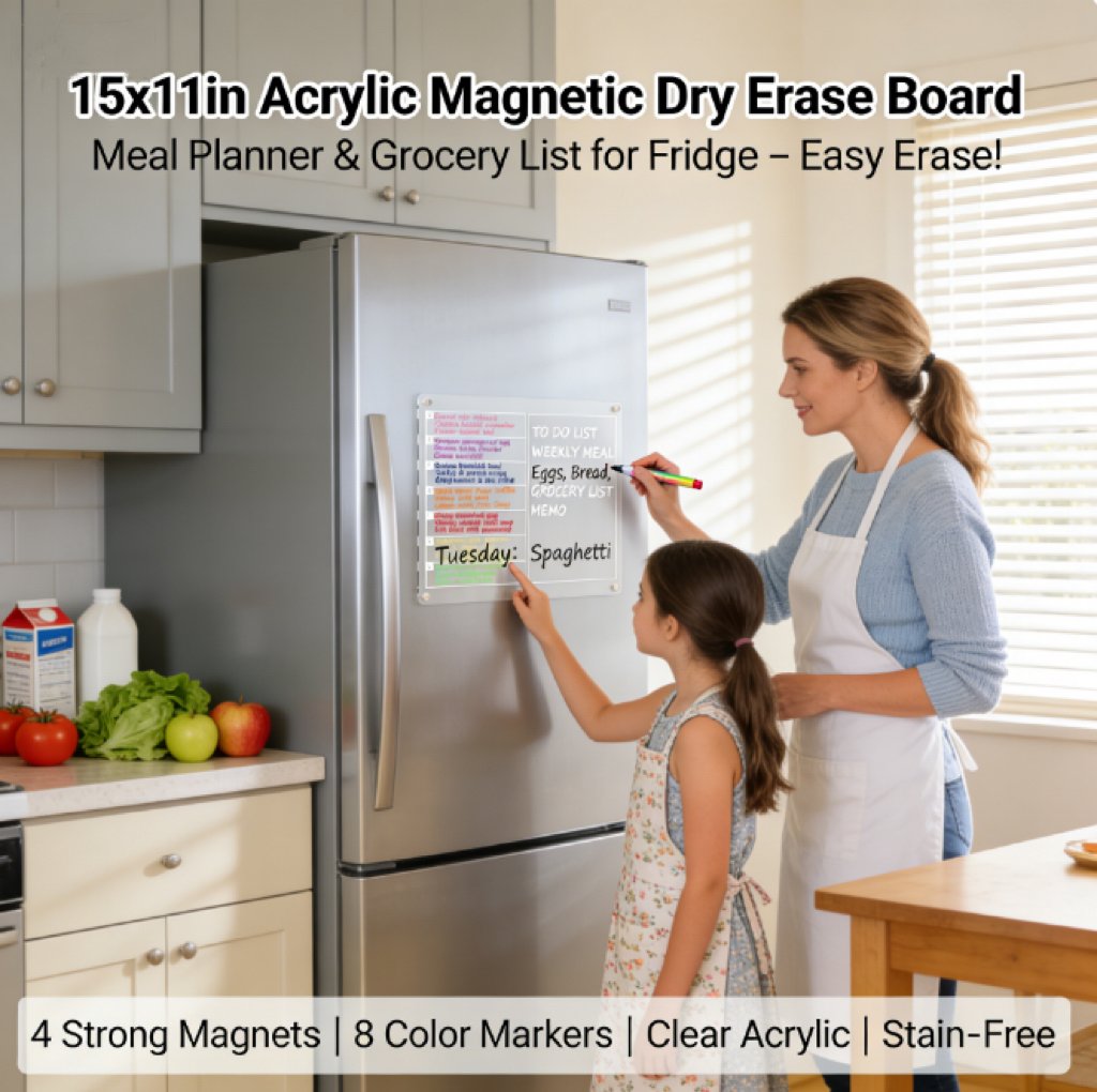 🧲 Acrylic Magnetic Dry Erase Board for Refrigerator (15 x 11 in)