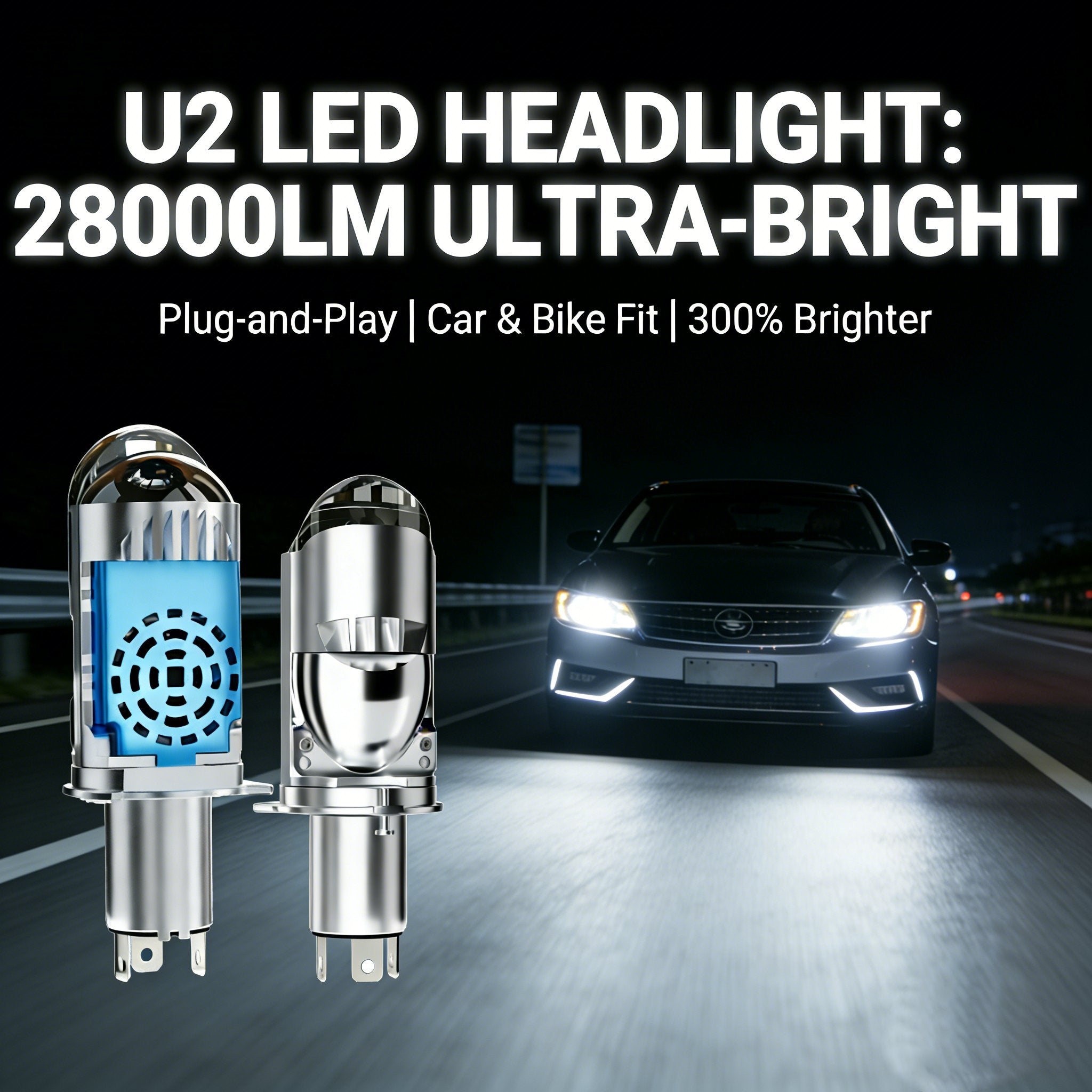 💡🚗Illuminate Your Drive with the U2 LED Lens Headlight