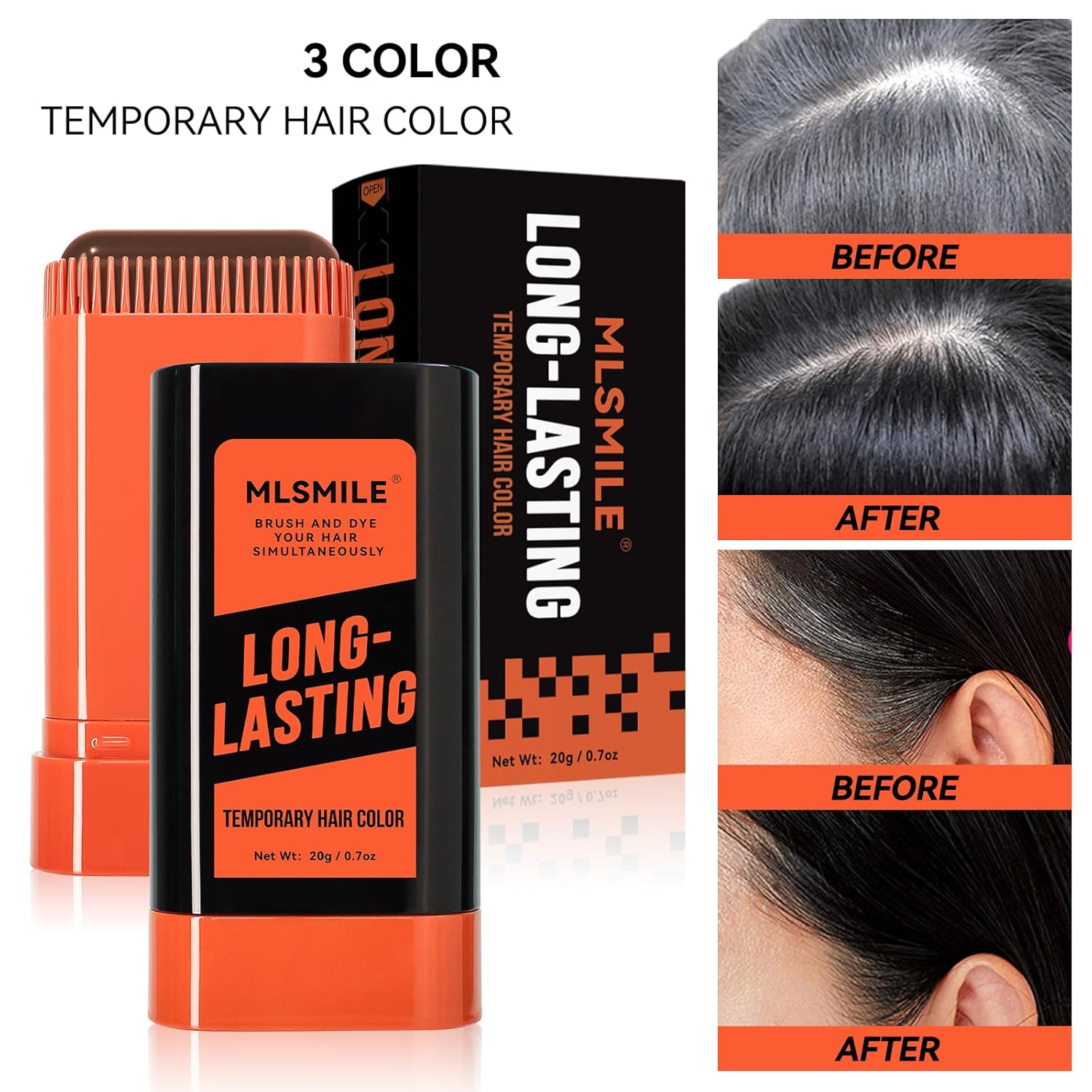 Instant Root Cover Up Stick - Waterproof Quick Touch-Up for Hair & Beard, Easy Washout Concealer