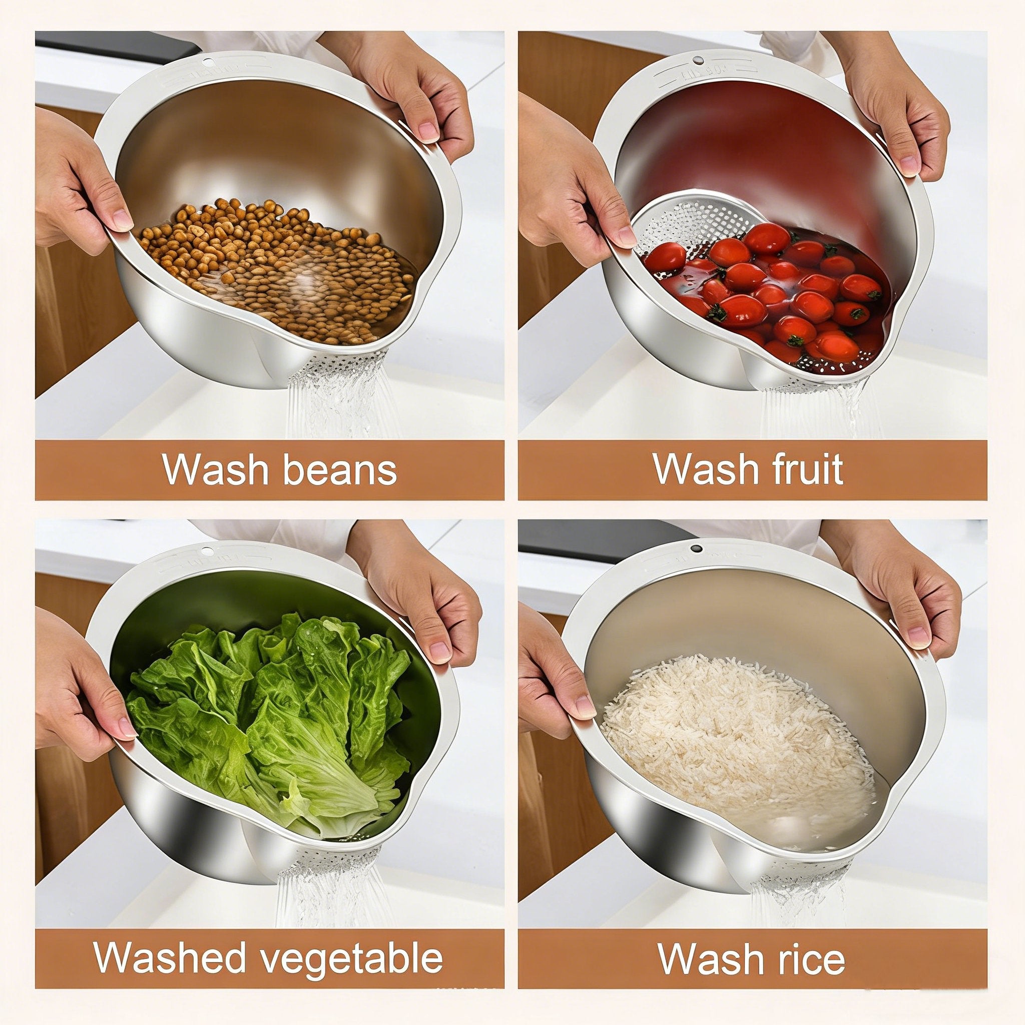🍚 Stainless Steel Rice Washer & Strainer Bowl