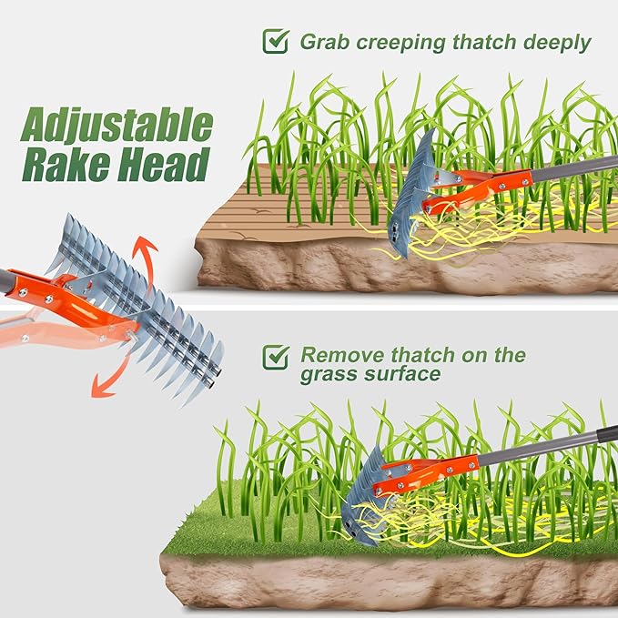 15-inch Lawn Thatch Rake-👍Adjustable (Overall length 70 inches)