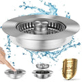 3-in-1 Kitchen Sink Drain Strainer,Stainless Steel Sink Plug, Deodorizing Anti-ClogBasket Strainer for US Standard 3-1/2 Inch Drains