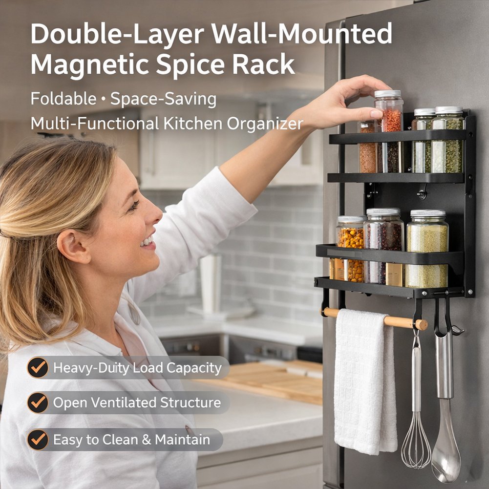 🧂 Double-Layer Wall-Mounted Magnetic Spice Rack