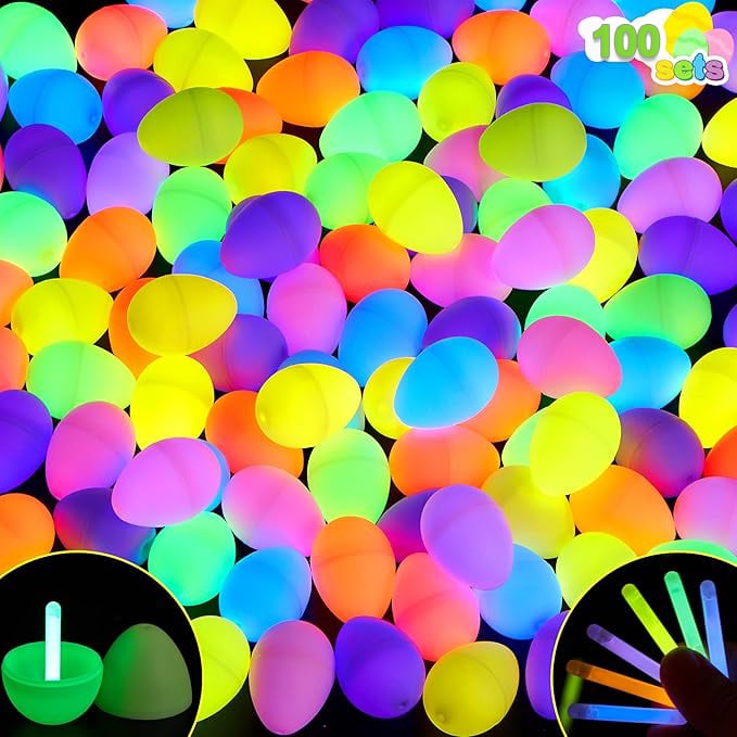 100 Glow-in-the-Dark Easter Eggs with 100 Mini Glow Sticks – Perfect for Easter Egg Hunts!