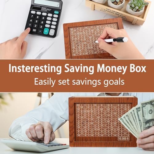 Cash Vault Wooden Savings Box – $10,000 Money Box with Coin Counter