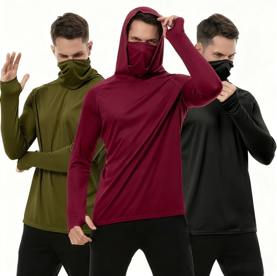 🎁Each only $11.99🎁3 PACKS Men's Athletic Hoodies Long Sleeve Fishing Shirts for Men Hooded Set with Face Mask