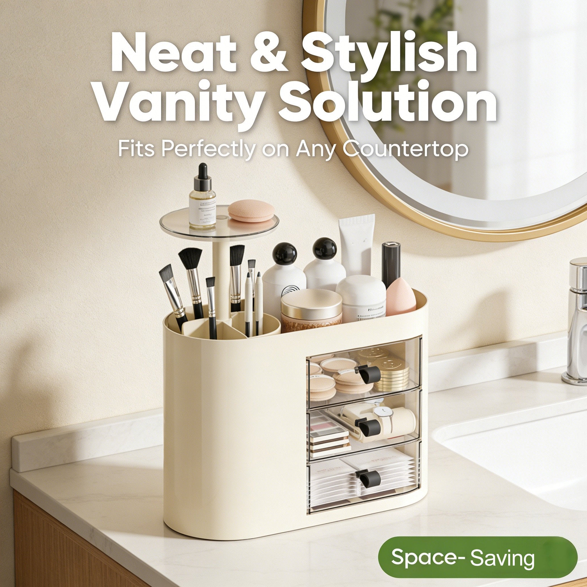 Makeup Organizer with Pop-Up Brush Holder