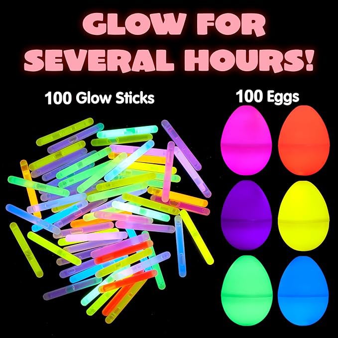 100 Glow-in-the-Dark Easter Eggs with 100 Mini Glow Sticks – Perfect for Easter Egg Hunts!