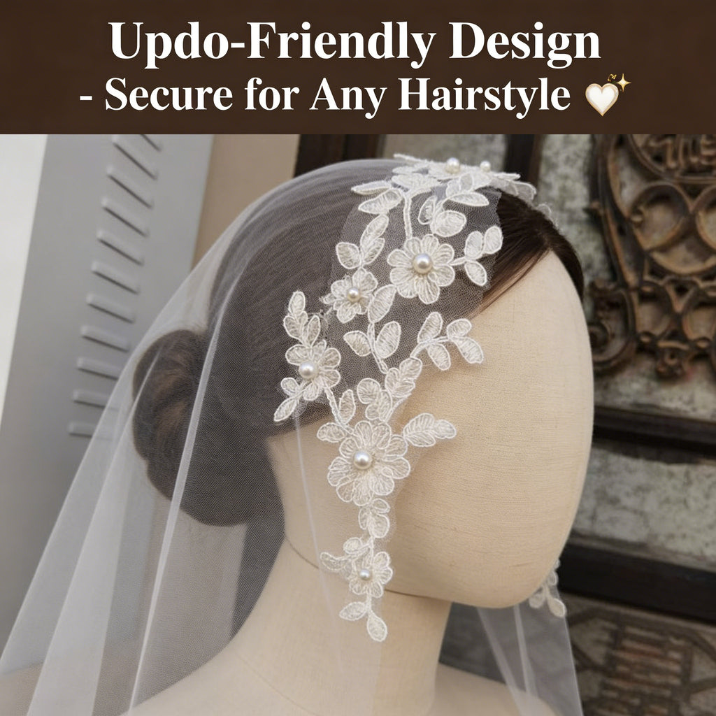 Wedding Veil for Women - Short Lace Bridal Veil for Weddings, Bachelorette Parties & Honeymoon 💍👰