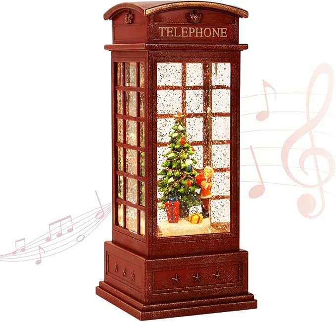 Christmas tree snow globe - glittering winter snow phone booth