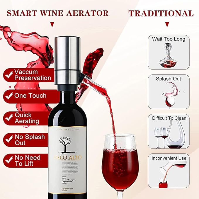 Instant Elegance: Electric Wine Aerator & Dispenser for Perfectly Poured Flavor