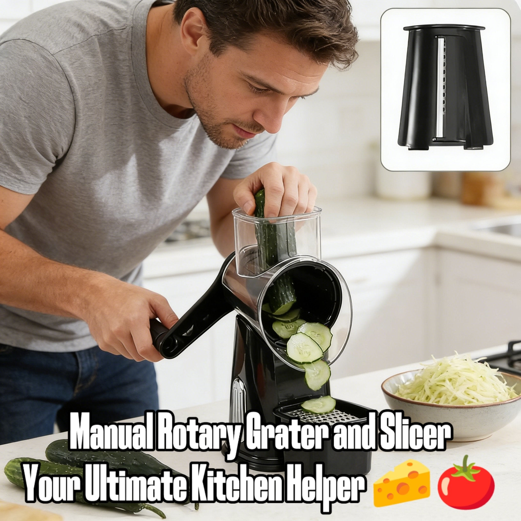 Manual Rotary Grater and Slicer – Your Ultimate Kitchen Helper 🧀🍅