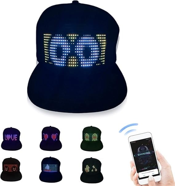 LED Cap - Multi-Language App Controlled Light-Up Hat (Text, Music, Image, Drawing) for Party, Club, Christmas, Halloween & More!