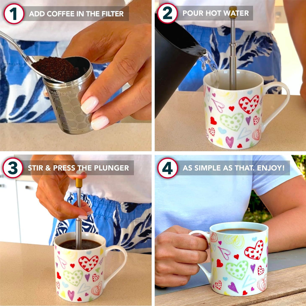 Premium Coffee and Tea Maker - Press the Plunger to Brew Anywhere - 304 Stainless Steel