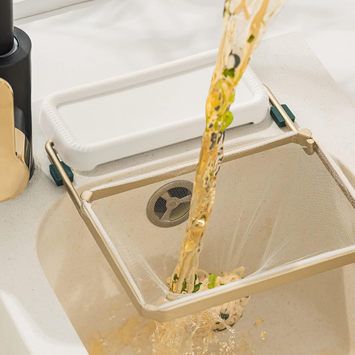 Triangular Corner Sink Organizer with Hanging Hooks