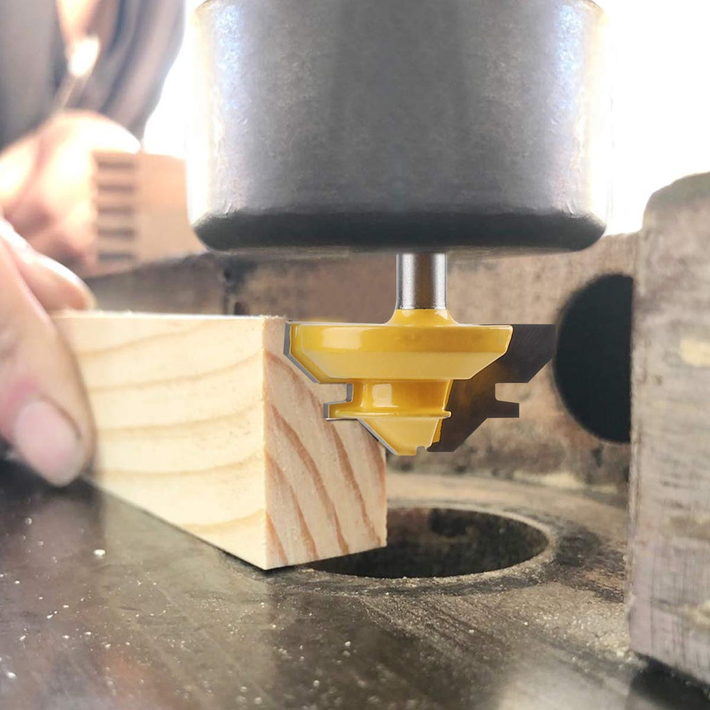 45 Degree Lock Miter Router Bit 3-Piece Set, for 1/2”, 3/4”, 1” Cutting Height, 1/2 Inch Shank.