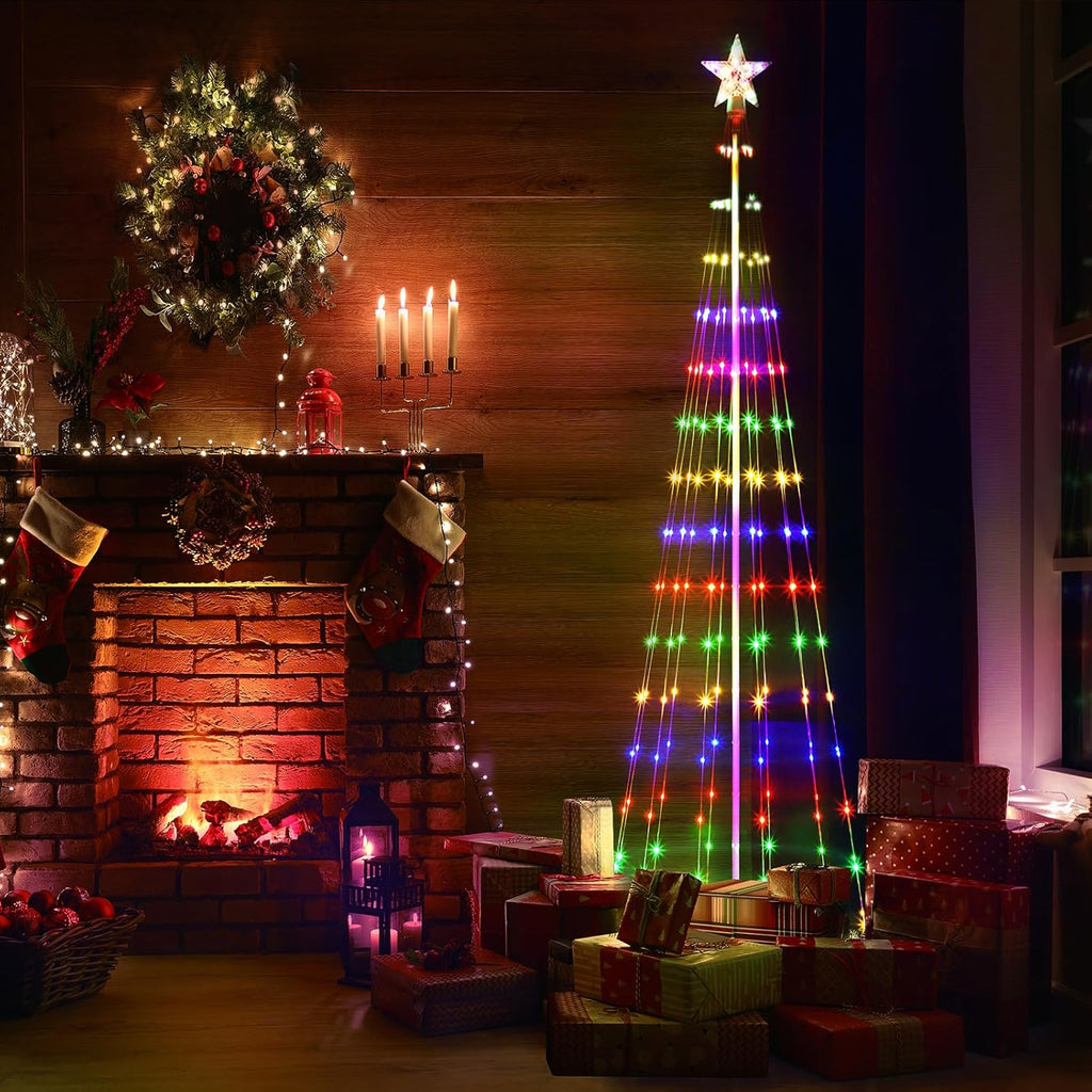 Christmas cone tree lights with star toppers