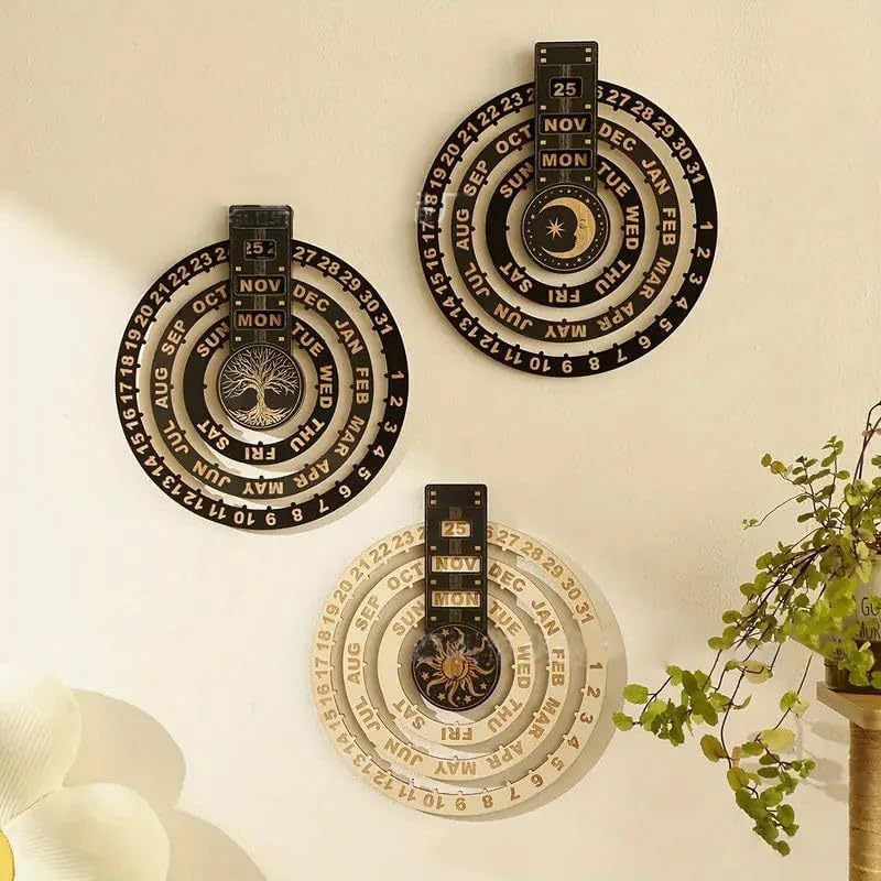 Wooden Rotating Perpetual Calendar - Handcrafted, No Formaldehyde