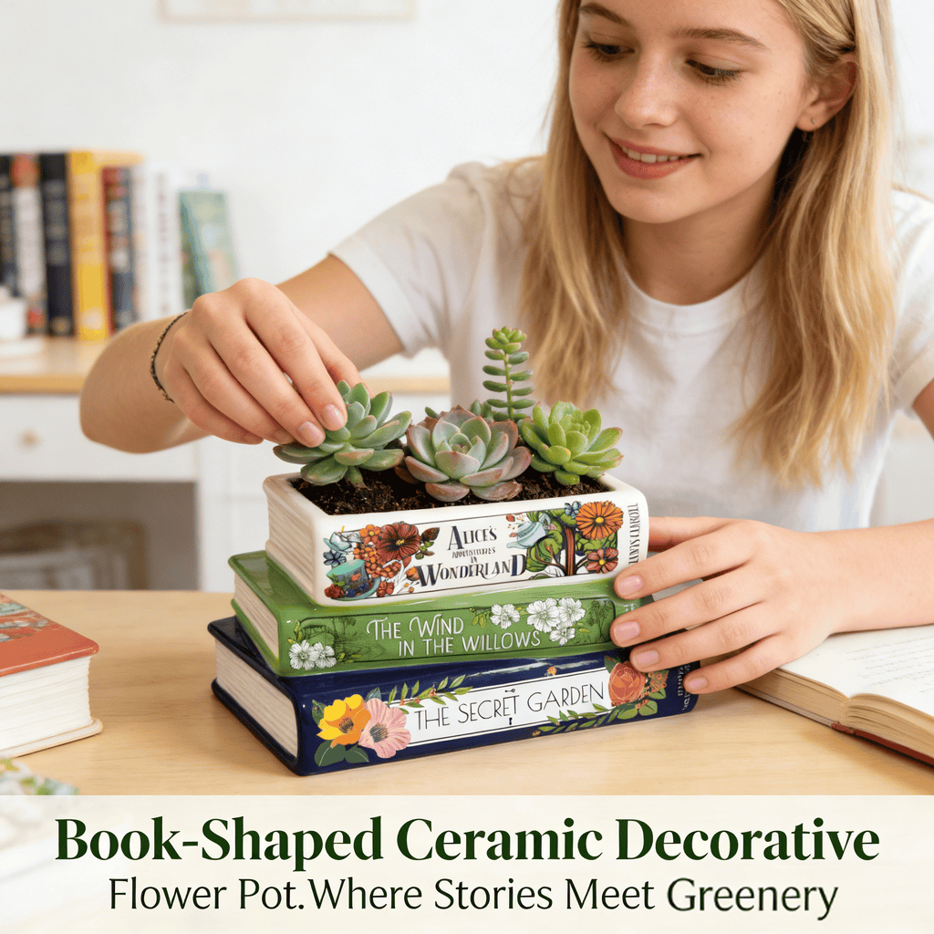 Book-Shaped Ceramic Decorative Flower Pot📚🌿