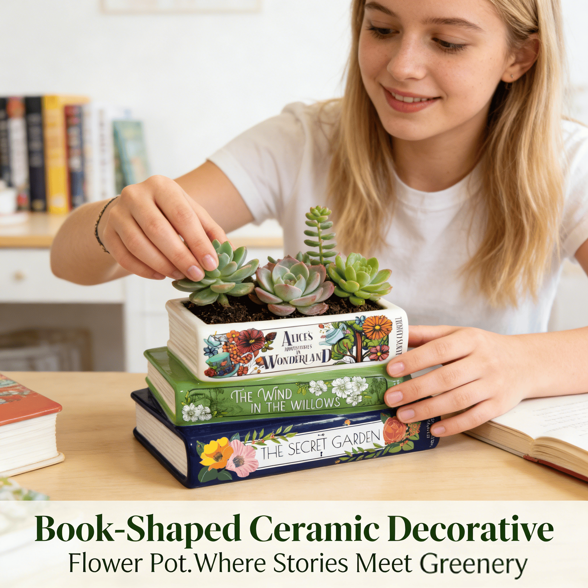 Book-Shaped Ceramic Decorative Flower Pot📚🌿