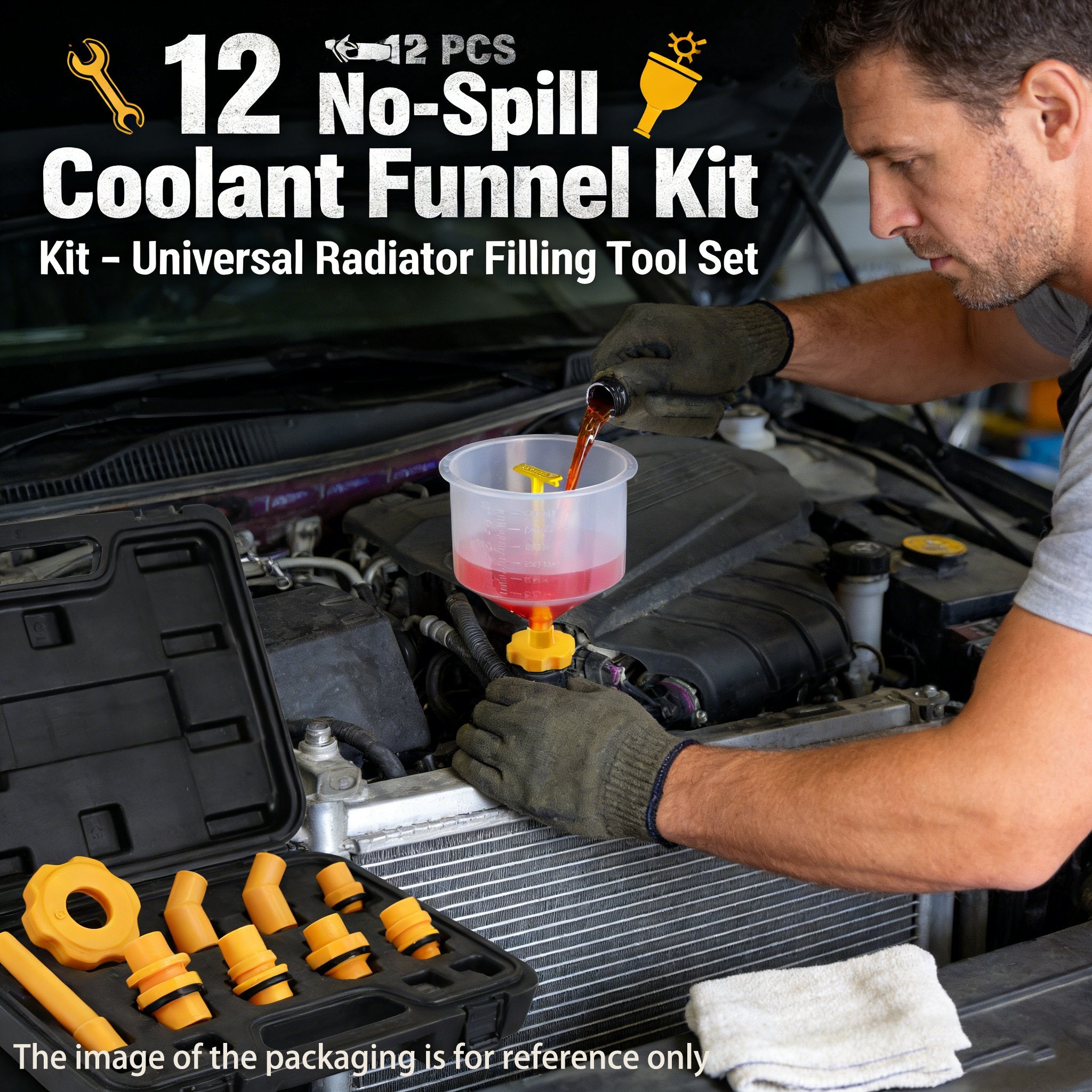 🚗12 PCS No-Spill Coolant Funnel Kit – Universal Radiator Filling Tool Set