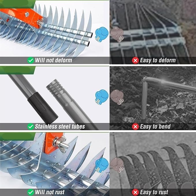 15-inch Lawn Thatch Rake-👍Adjustable (Overall length 70 inches)