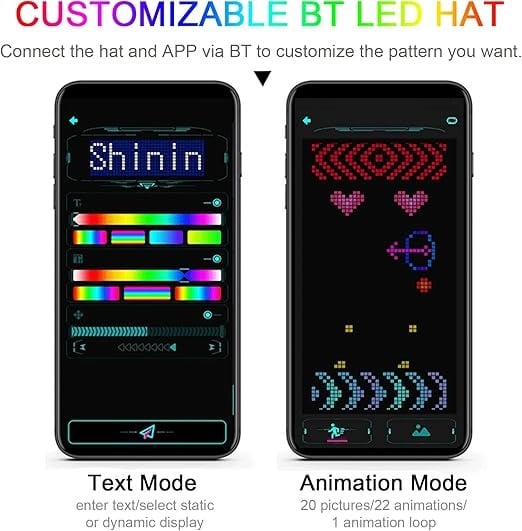 LED Cap - Multi-Language App Controlled Light-Up Hat (Text, Music, Image, Drawing) for Party, Club, Christmas, Halloween & More!