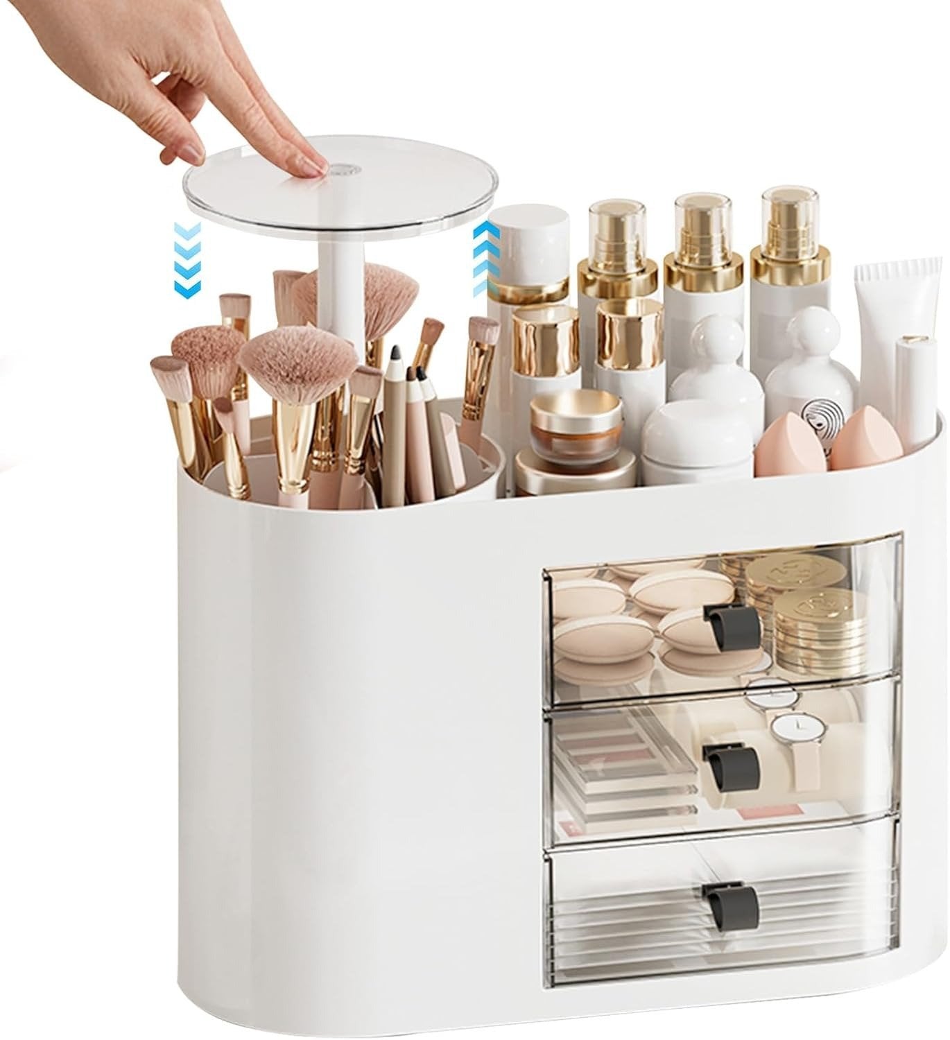 Makeup Organizer with Pop-Up Brush Holder