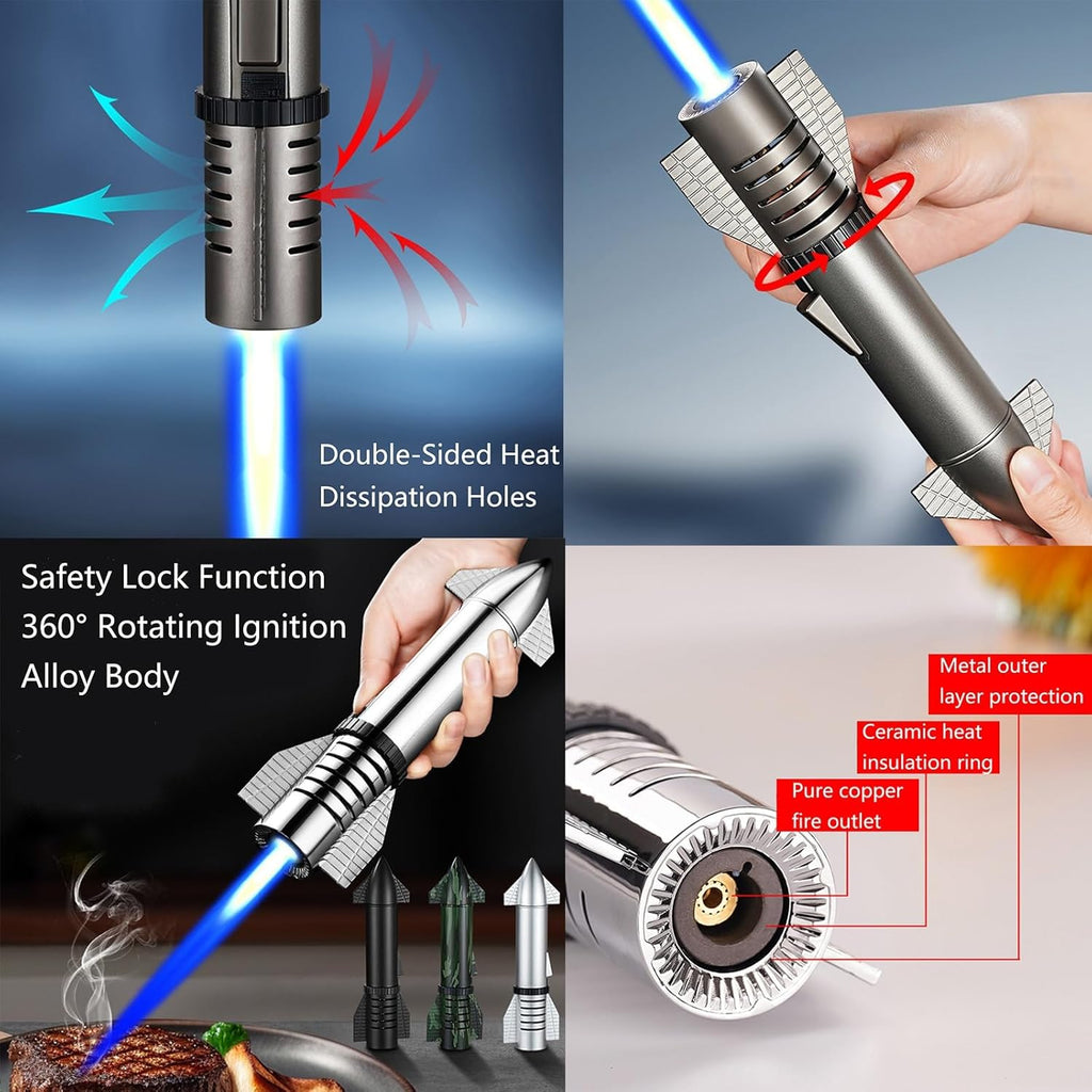 Galactic Blaze: Rocket-Themed Refillable Jet Flame Lighter