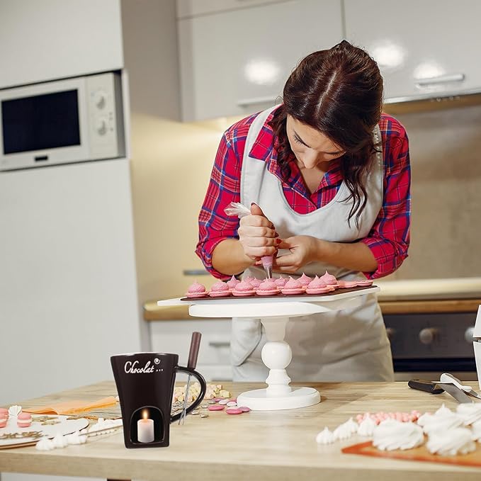 Ceramic Fondue Set – Chocolate, Cheese & Butter Melting Pot with Fork and Tealight Candle