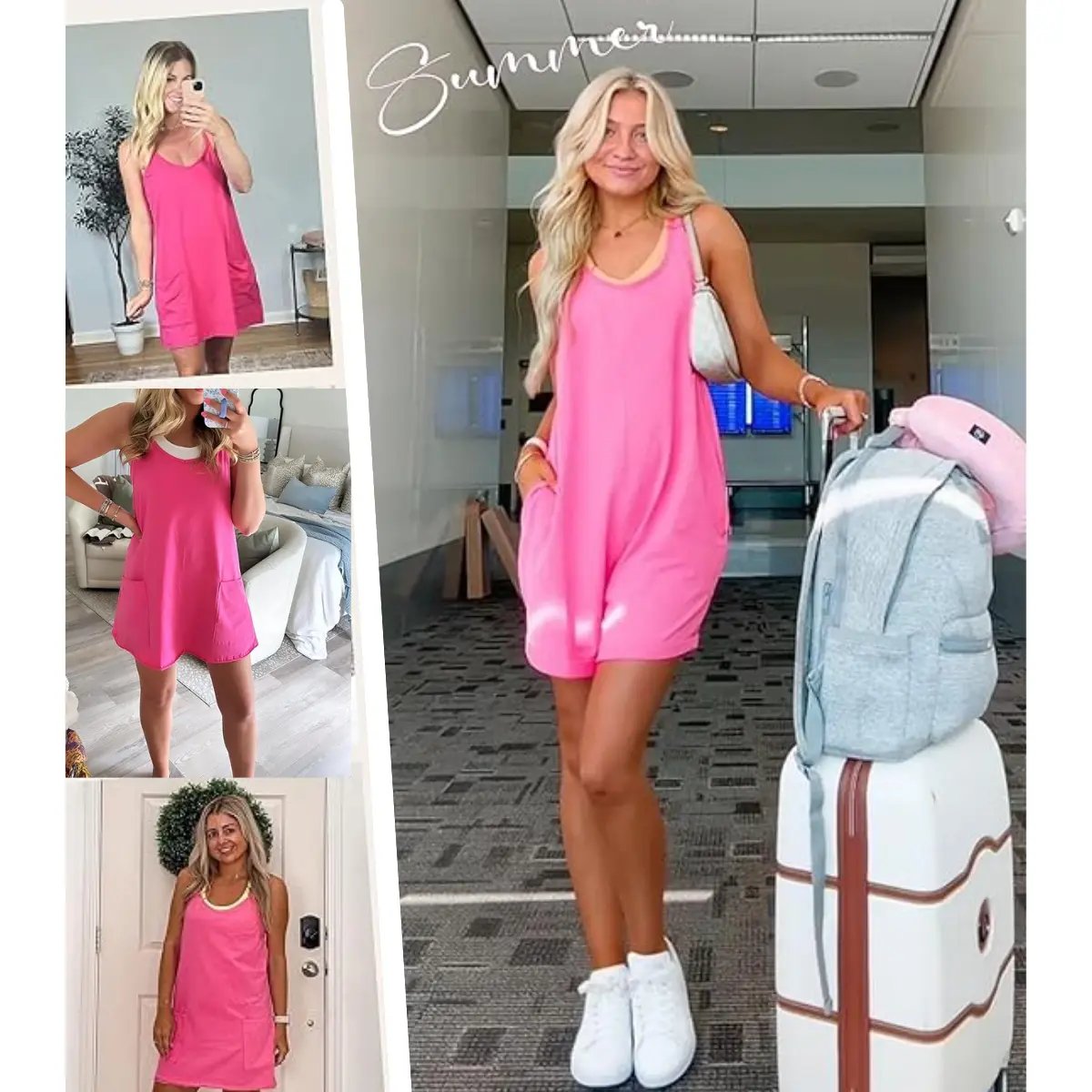 ⚡Hot Sales 49% OFF🔥 Women's Summer Sleeveless Mini Dress with Built-in Shorts V Neck Spaghetti Straps Athletic Shorts Tennis Dress with Pockets
