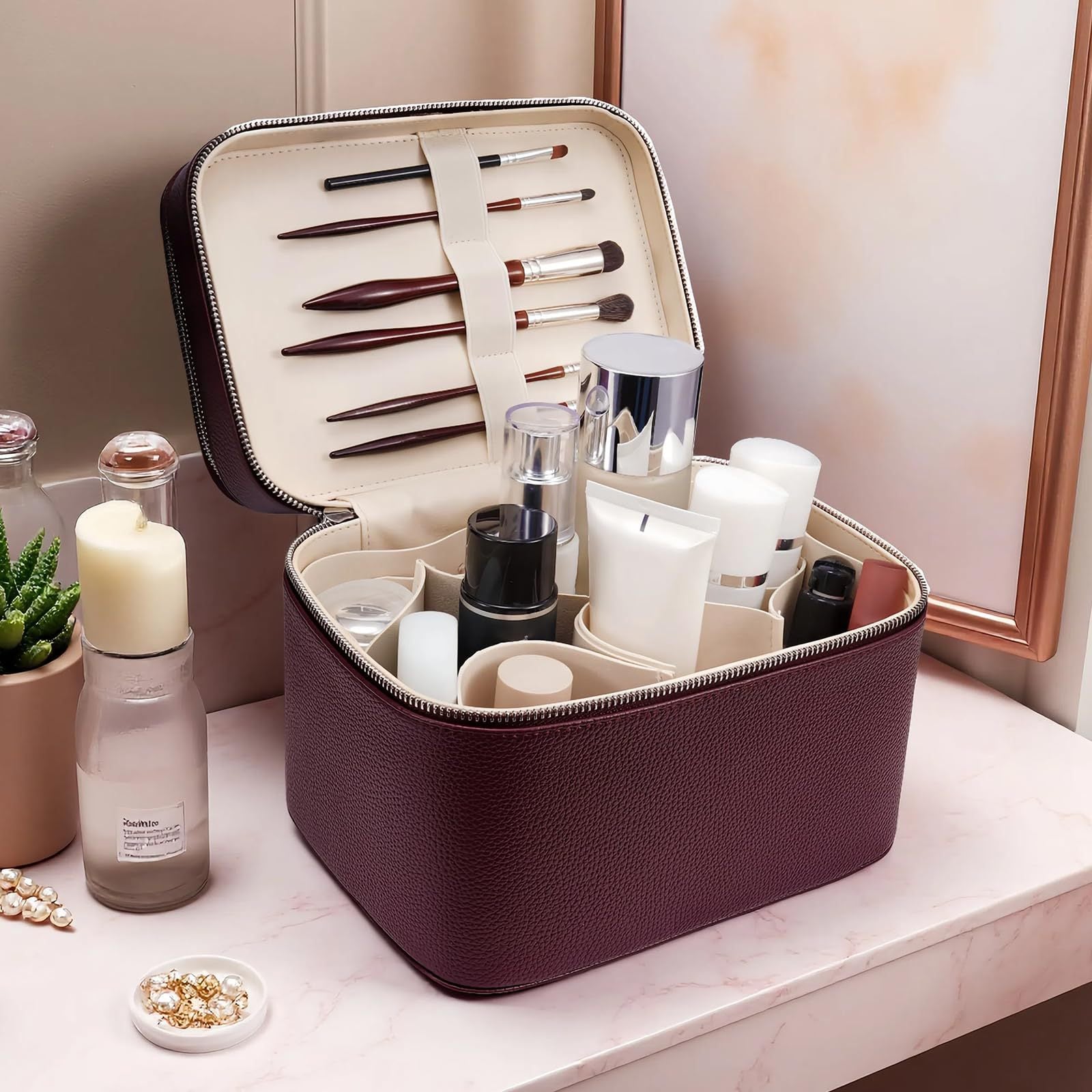 Cosmetic Makeup Bag – Double Compartment, Large Capacity Organizer 💄✨