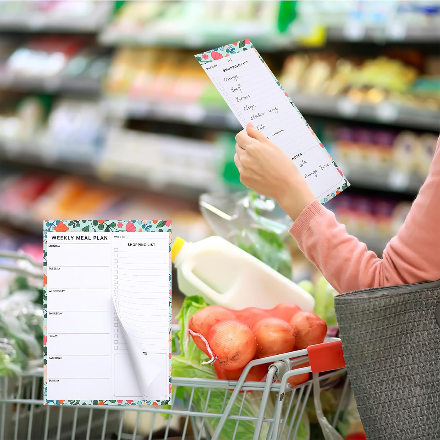 Weekly Meal Planner & Magnetic Shopping List Pad - 60 Sheets | Tear-Off Design