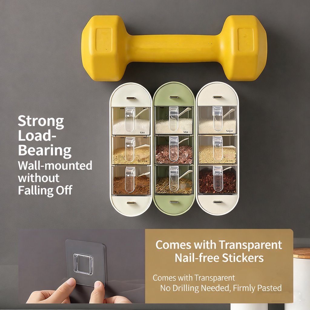 🧂Punch-free wall-mounted spice storage box