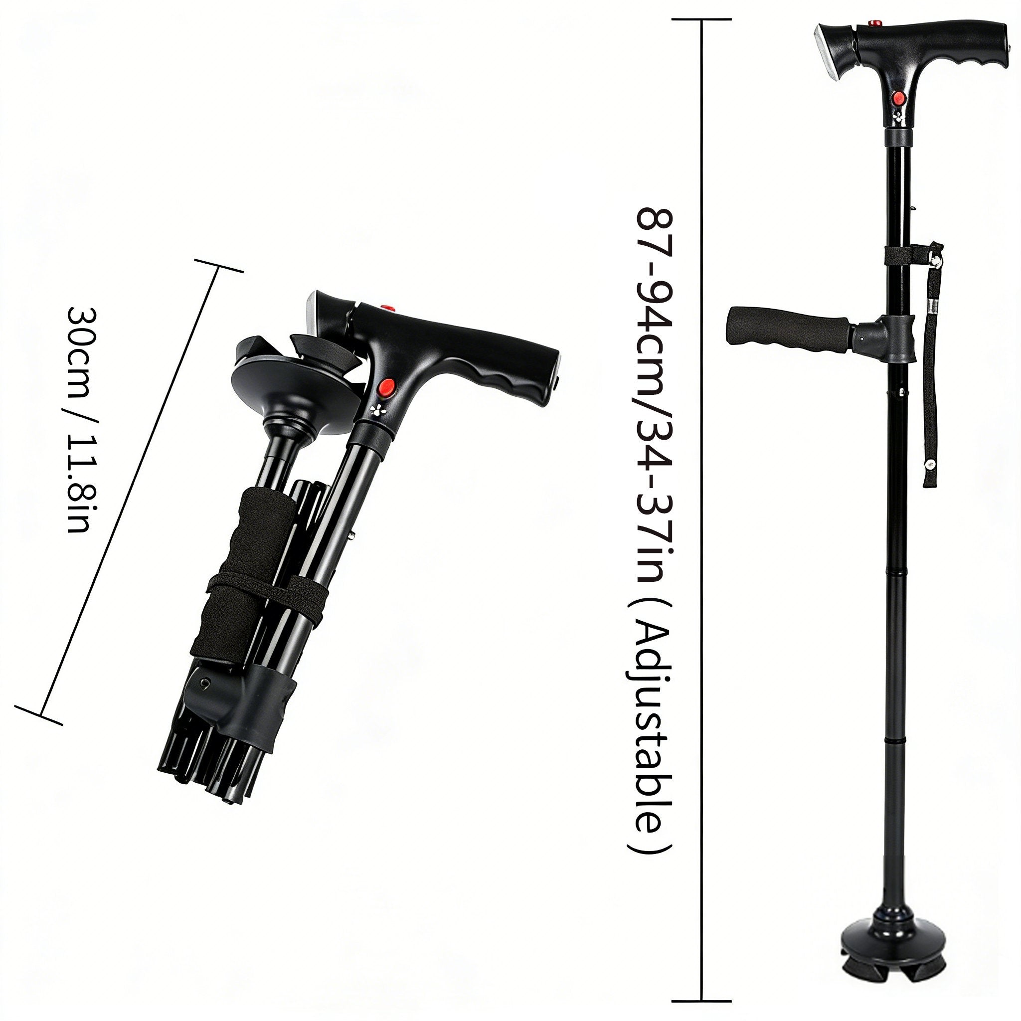 Adjustable smart folding cane with LED light 🦯💡
