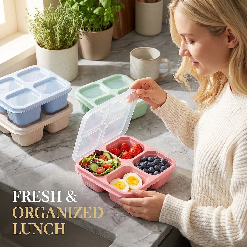 BENTO LUNCH BOX 4-COMPARTMENT MEAL PREP CONTAINER