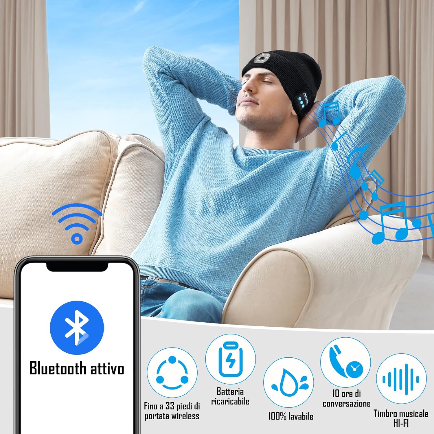 Unisex Bluetooth Beanie Hat with Light