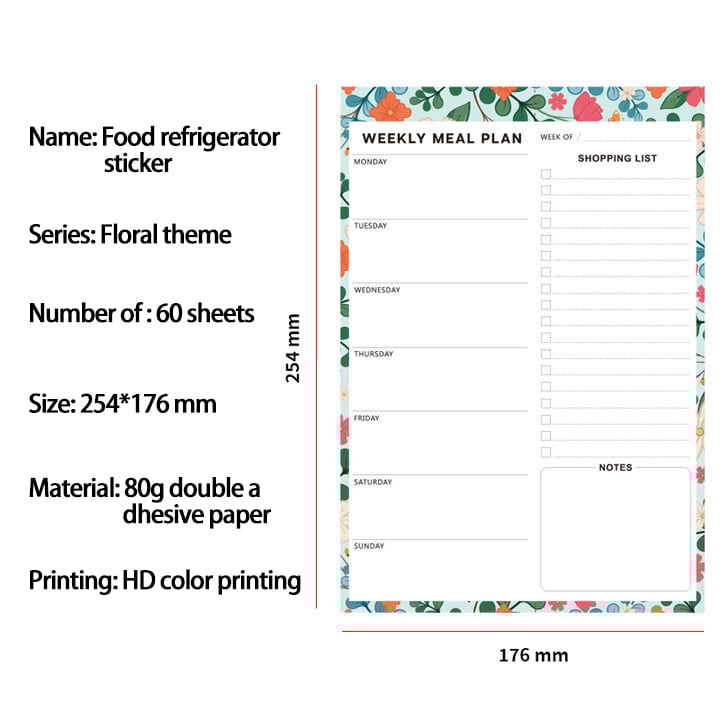 Weekly Meal Planner & Magnetic Shopping List Pad - 60 Sheets | Tear-Off Design