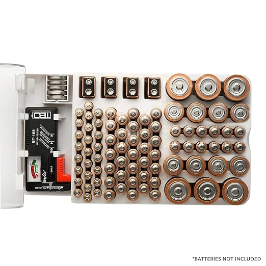 Comprehensive Battery Organizer with Built-In Tester