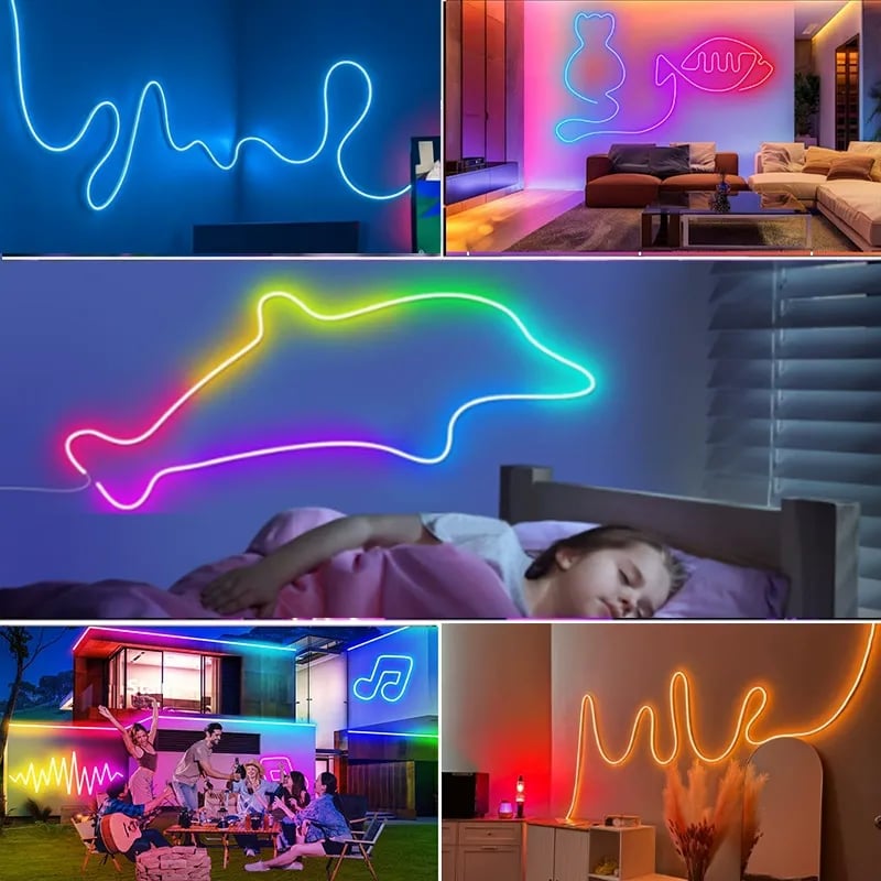 🌈9.8ft RGBICW Neon LED Strip Lights – Music Sync & App-Controlled Ambient Lighting
