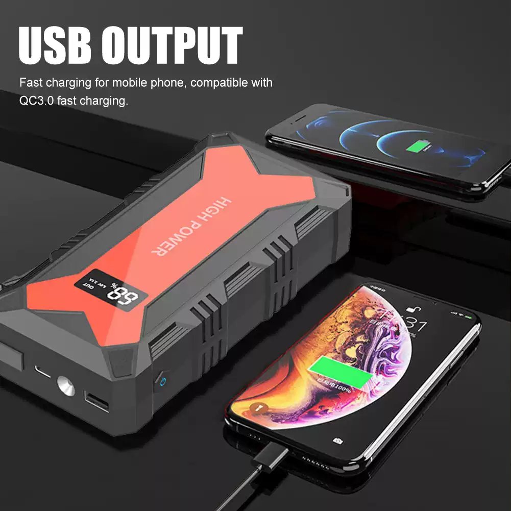 🔋 Car Battery Jump Starter – Portable Power Bank with USB Fast Charger & LED Flashlight 🚗