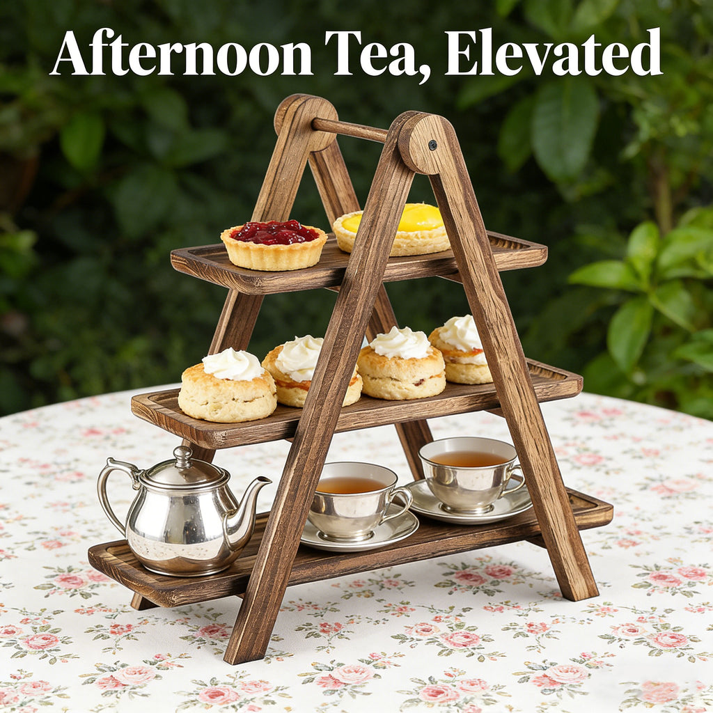 🍰 3-Tier Wooden Serving Tray Set for Parties & Entertaining