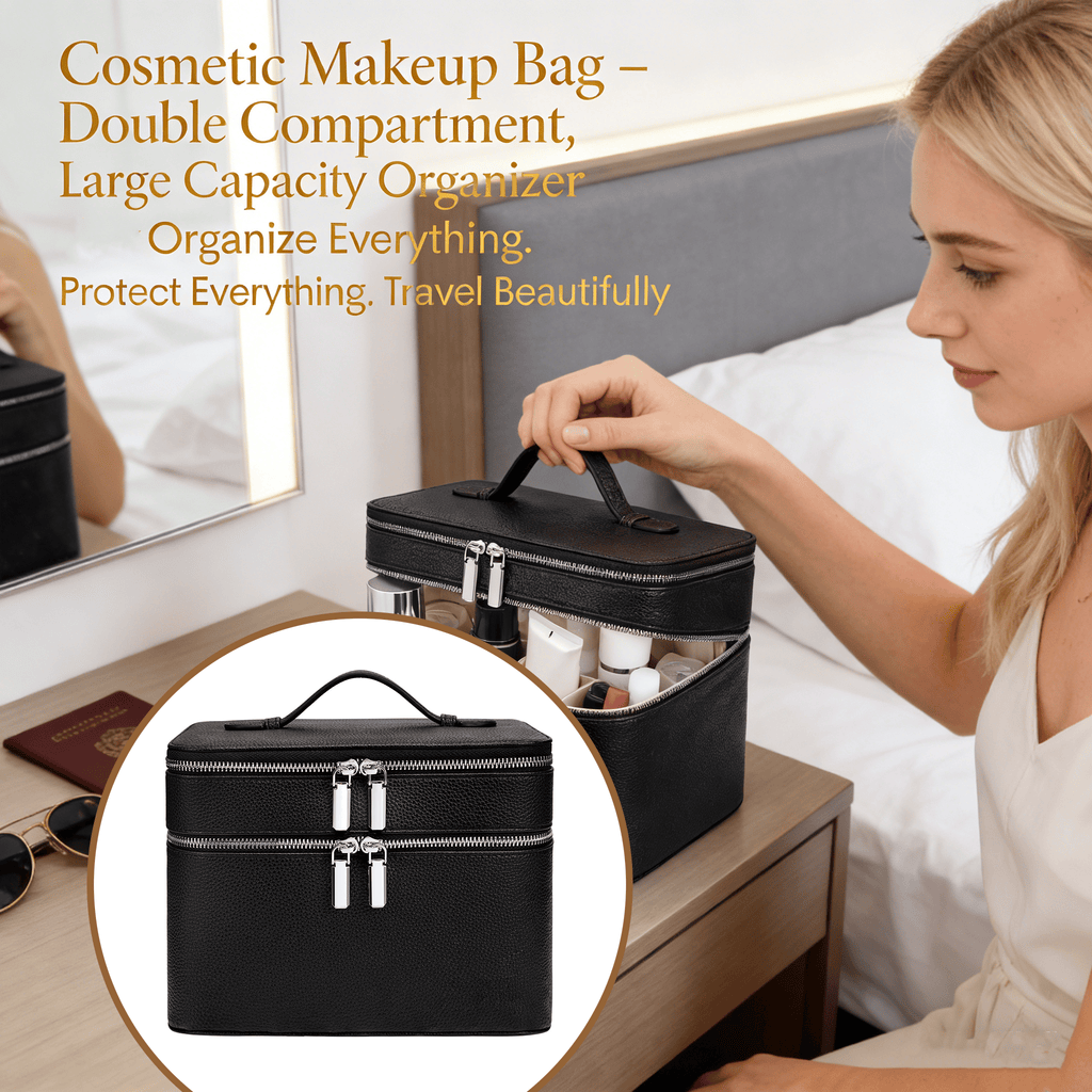Cosmetic Makeup Bag – Double Compartment, Large Capacity Organizer 💄✨
