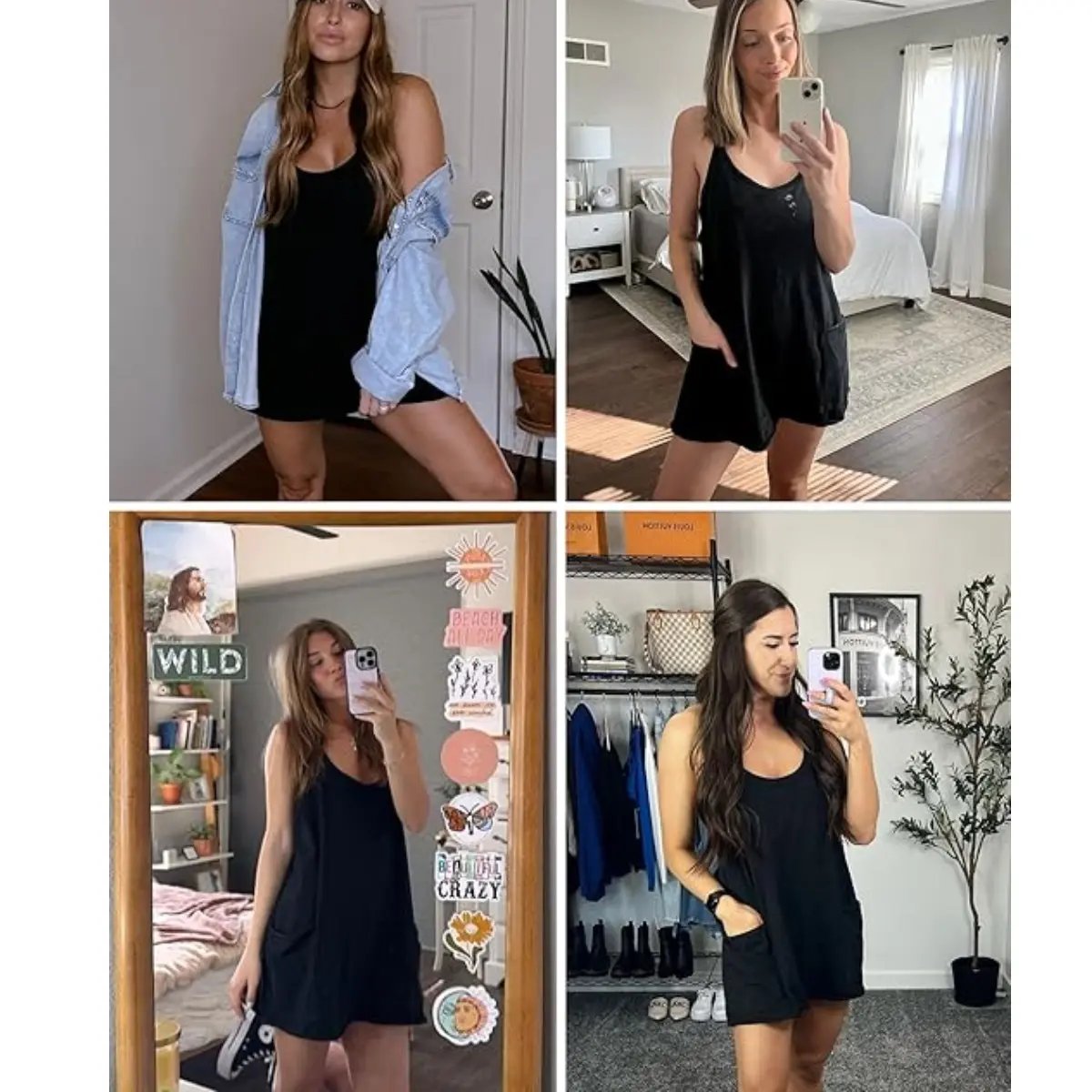 ⚡Hot Sales 49% OFF🔥 Women's Summer Sleeveless Mini Dress with Built-in Shorts V Neck Spaghetti Straps Athletic Shorts Tennis Dress with Pockets